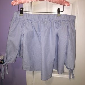 off the shoulder striped tie-sleeve top!